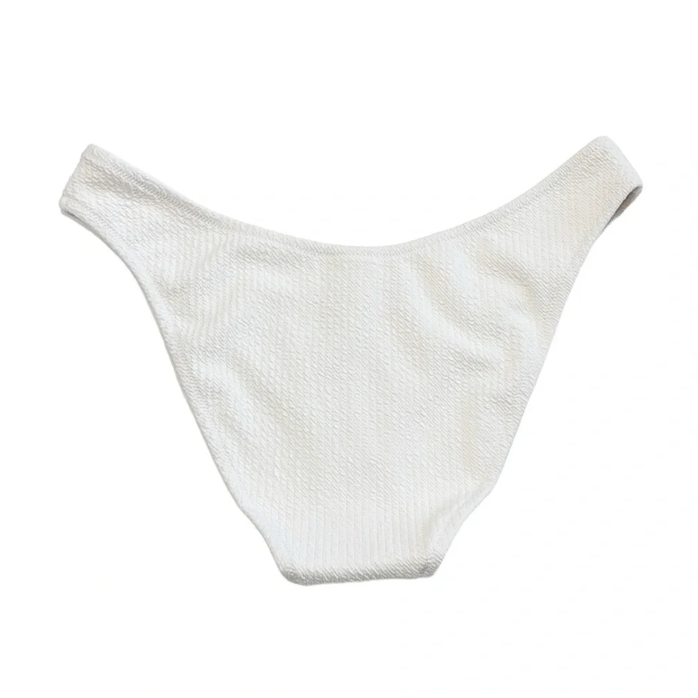 J. Crew Ribbed Curved Waist Cheeky String Bikini Bottom Women's L White New 7867